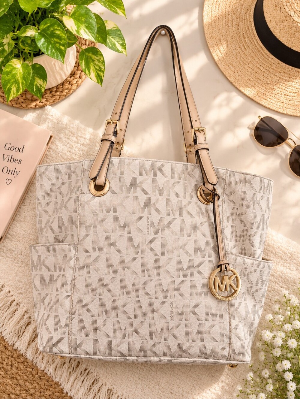 MICHAEL KORS BAG JET SET SIGNATURE TOTE VANILLA IVORY SHOULDER BAG HAND BAG